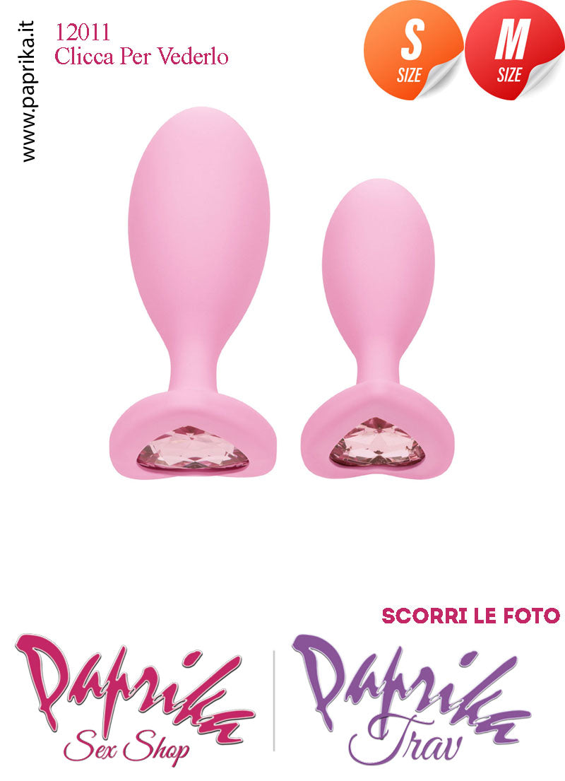 Kit Prima Volta Anale 2 Plug Small Medium Silicone Gioiello Cuore Rosa