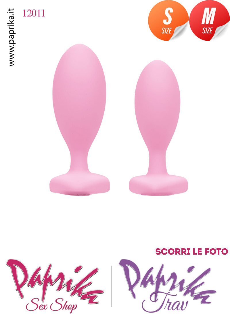 Kit Prima Volta Anale 2 Plug Small Medium Silicone Gioiello Cuore Rosa