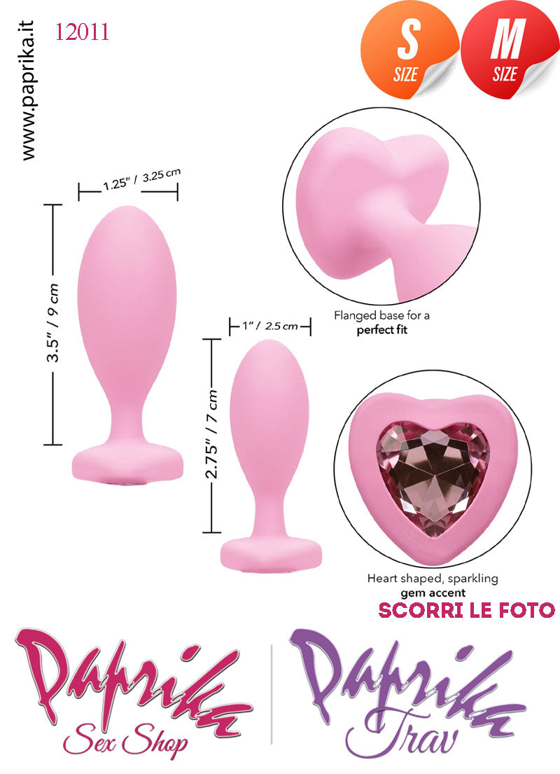 Kit Prima Volta Anale 2 Plug Small Medium Silicone Gioiello Cuore Rosa