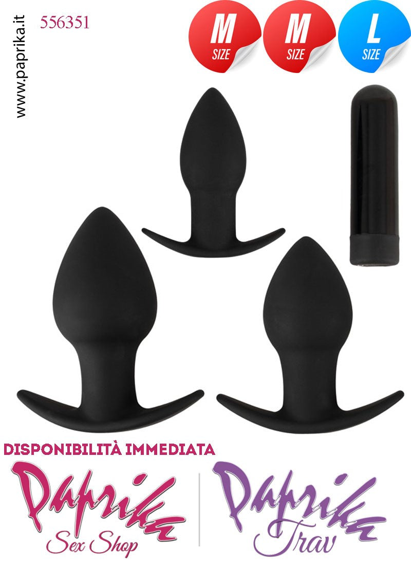 Kit Anal Sex 3 Plug Anali Vibranti Silicone Base Curva Bullet Ricaricabile