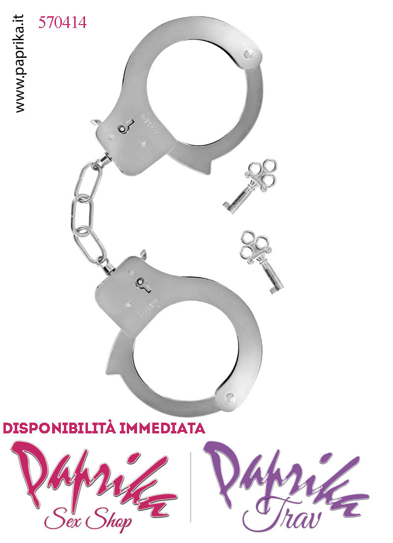 Manette Pesanti Handcuffs Metallo Catenella Corta Levetta e Chiave