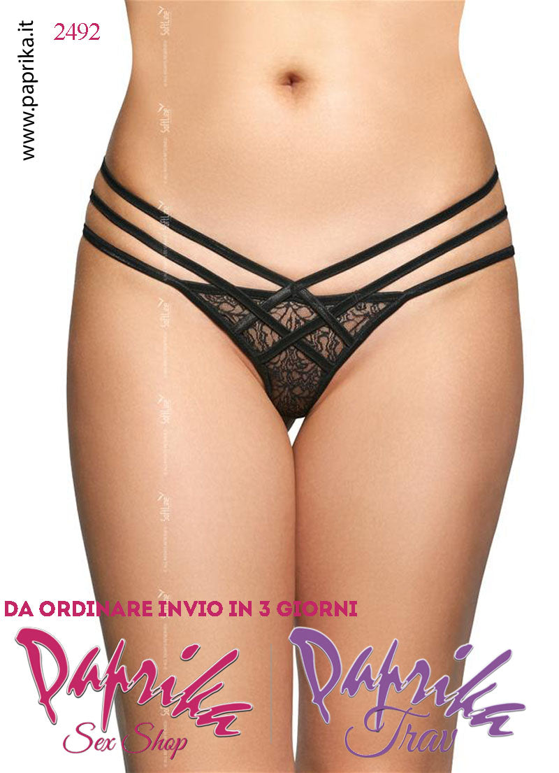 Perizoma Sexy Pizzo Chiuso Fiocchetto Posteriore 3 Elastici Sottili