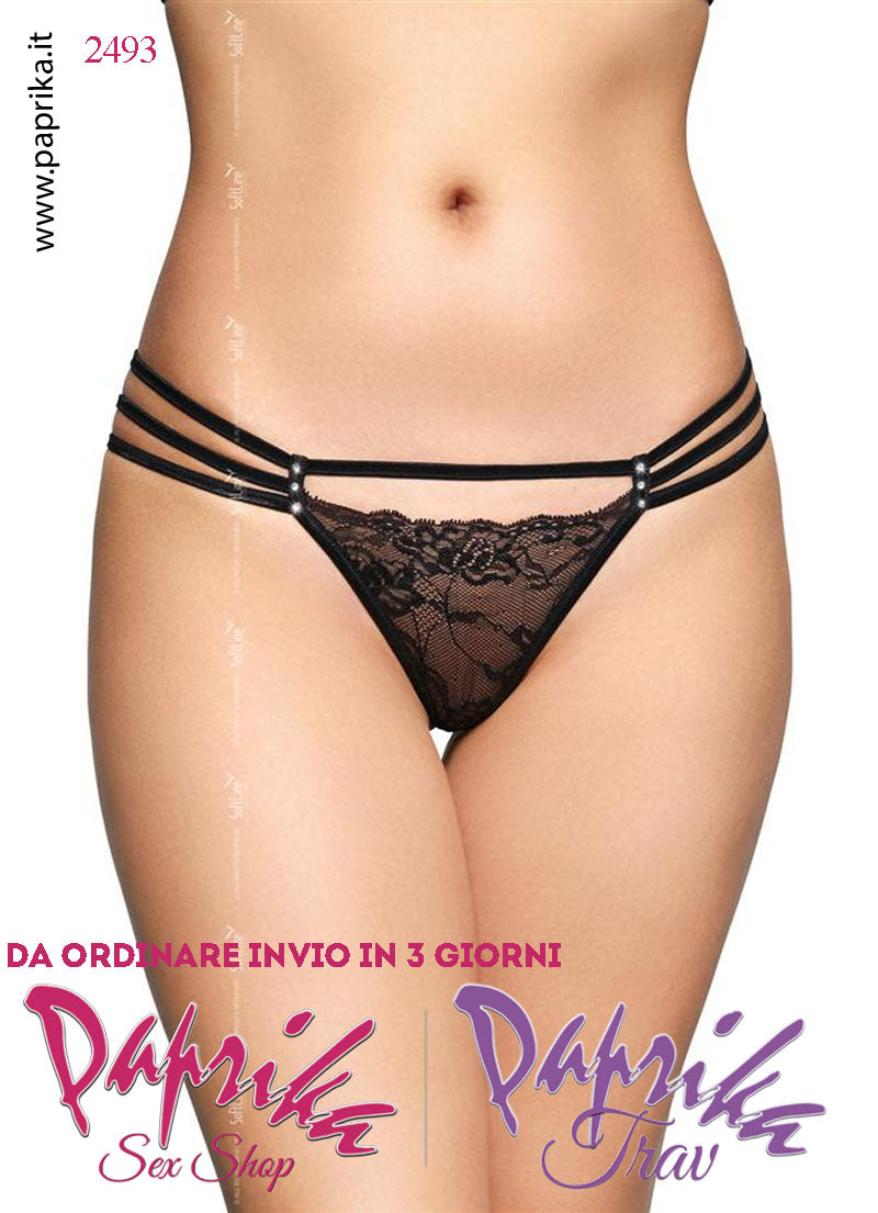 Perizoma Sexy Pizzo Lavorato Chiuso Tre Elastici Laterali Sottili