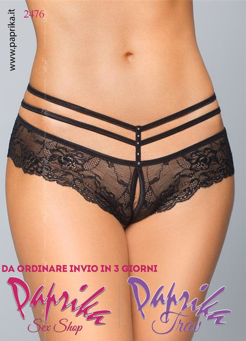 Perizoma Brasiliana Aperta Sexy Pizzo 2 Elastici Sottili Strass