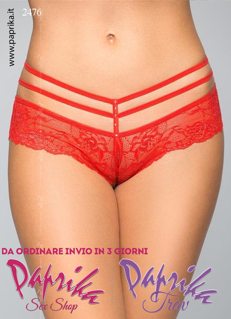 Perizoma Brasiliana Aperta Sexy Pizzo 2 Elastici Sottili Strass