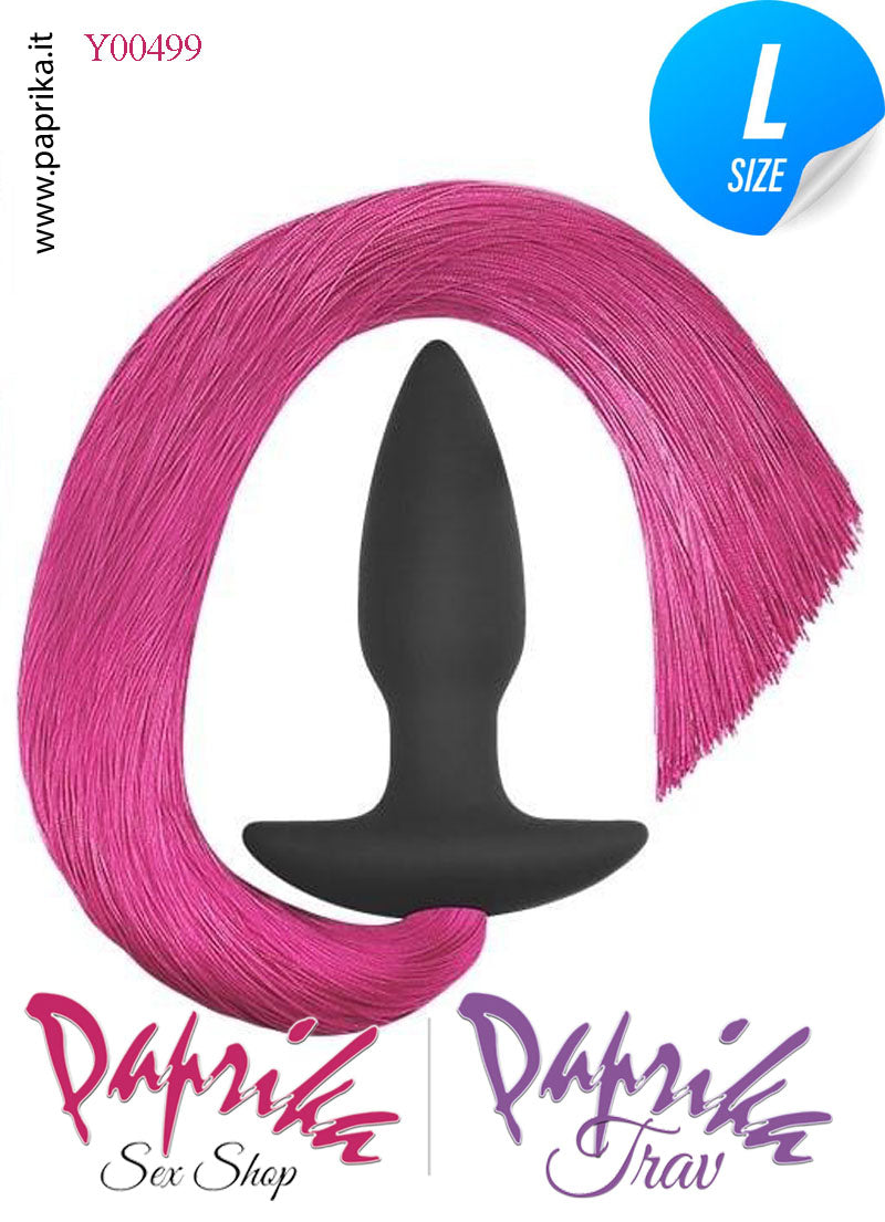 Plug Anale Pony Unisex Large Sagomato Silicone Coda Rosa 33 cm