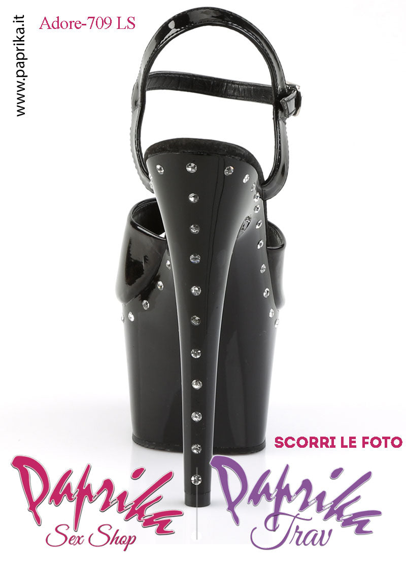 Sandali Sexy Vernice Nera contorno Strass Tacco Spillo 17.8 Zeppa 7 cm Cinturino