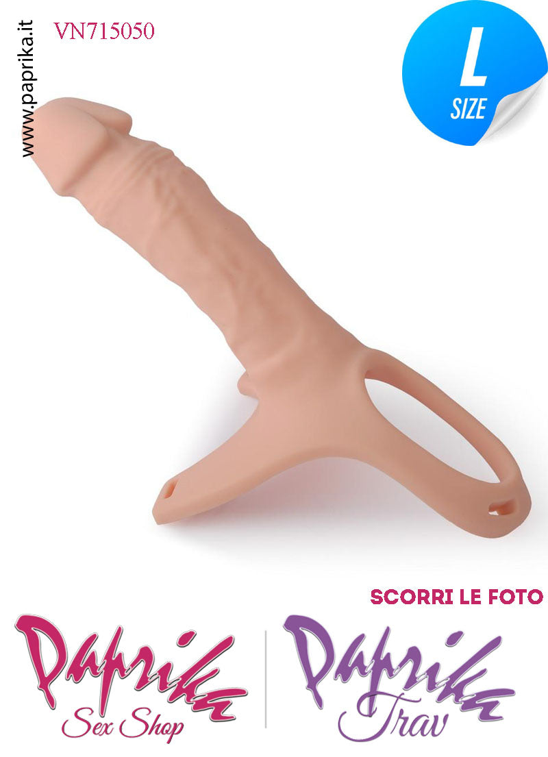 Strap-On Silicone Fallo Cavo Protesi 15 cm Ø 42 Punta Piena 5 cm Foro Testicoli