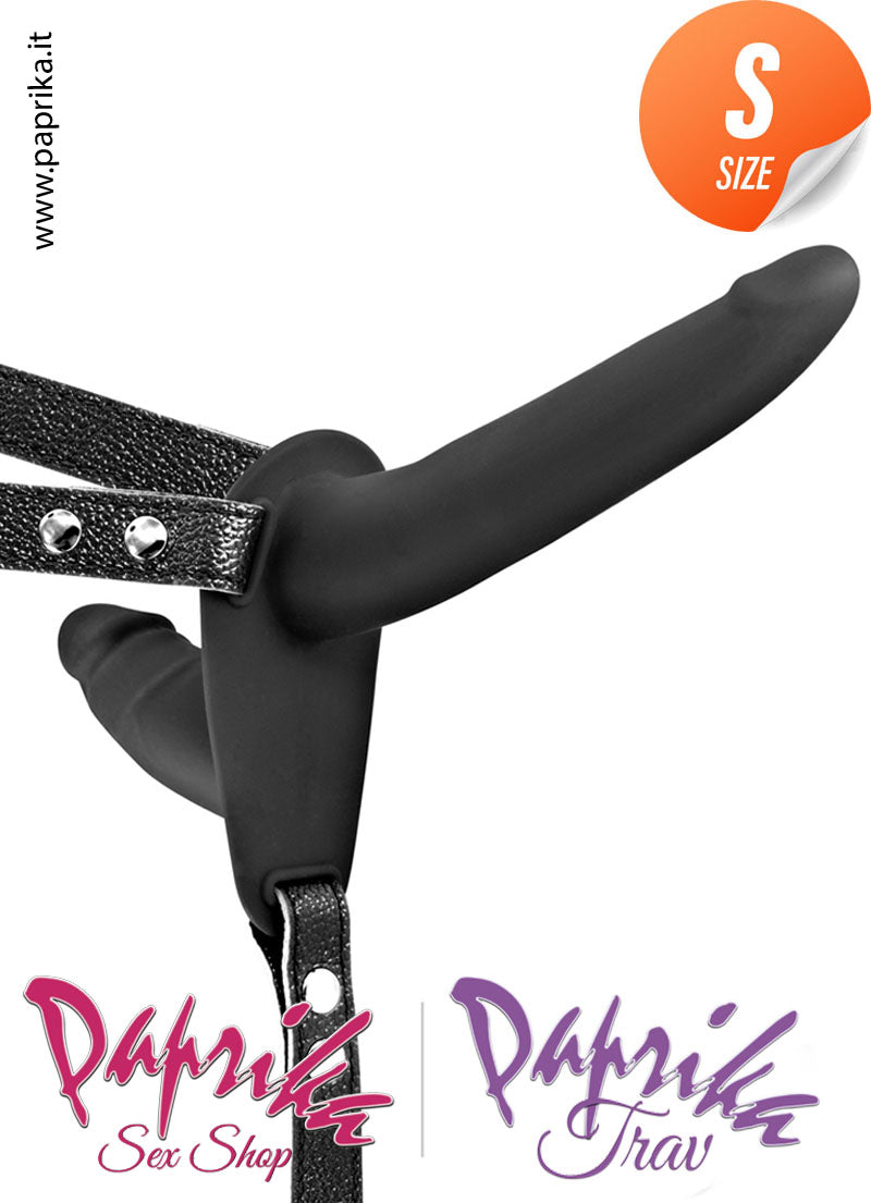 Strap-On Doppio Silicone Sottile Non Vibrante Cinghie Ecopelle Regolabili