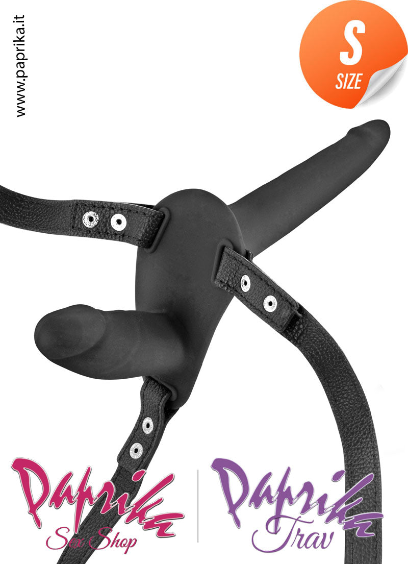 Strap-On Doppio Silicone Sottile Non Vibrante Cinghie Ecopelle Regolabili