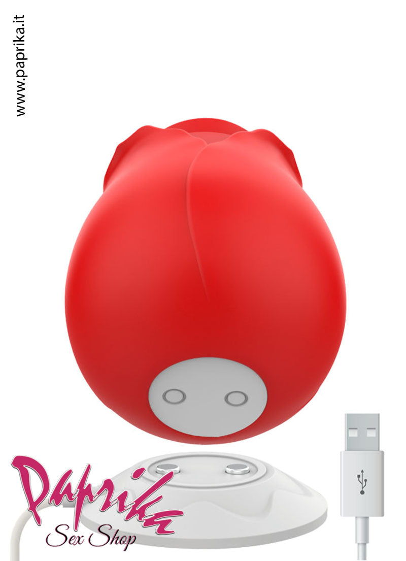 Succhia Clitoride Rosa Rossa Silicone 10 Velocità 2 Testine Stimolanti