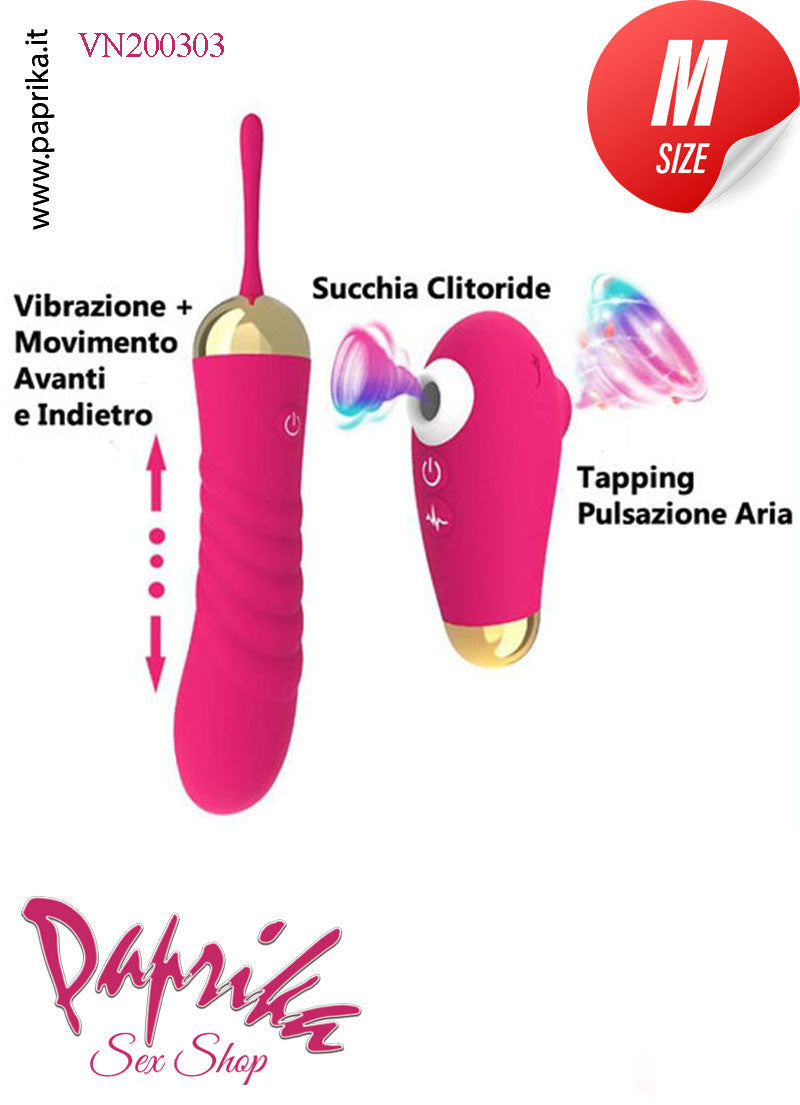 Duo Vibratore Su & Giù + Succhia Clitoride Telecomando Pulsazione Aria