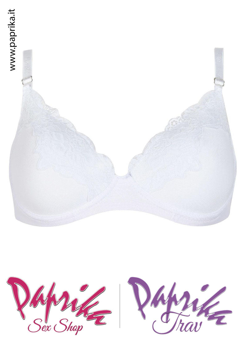 Reggiseno Bianco Pizzo Bianco Non Imbottito Spalline Sottili Coppa C