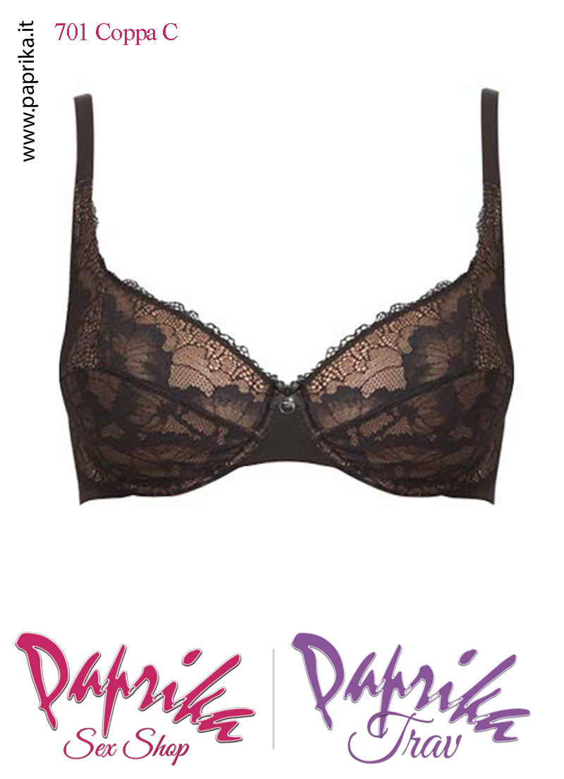 Reggiseno Pizzo Semi Trasparente Ferretto Nudo Nero Coppa C