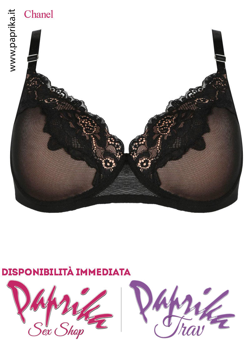 Reggiseno Nudo Pizzo Nero Non Imbottito Spalline Sottili Coppa C